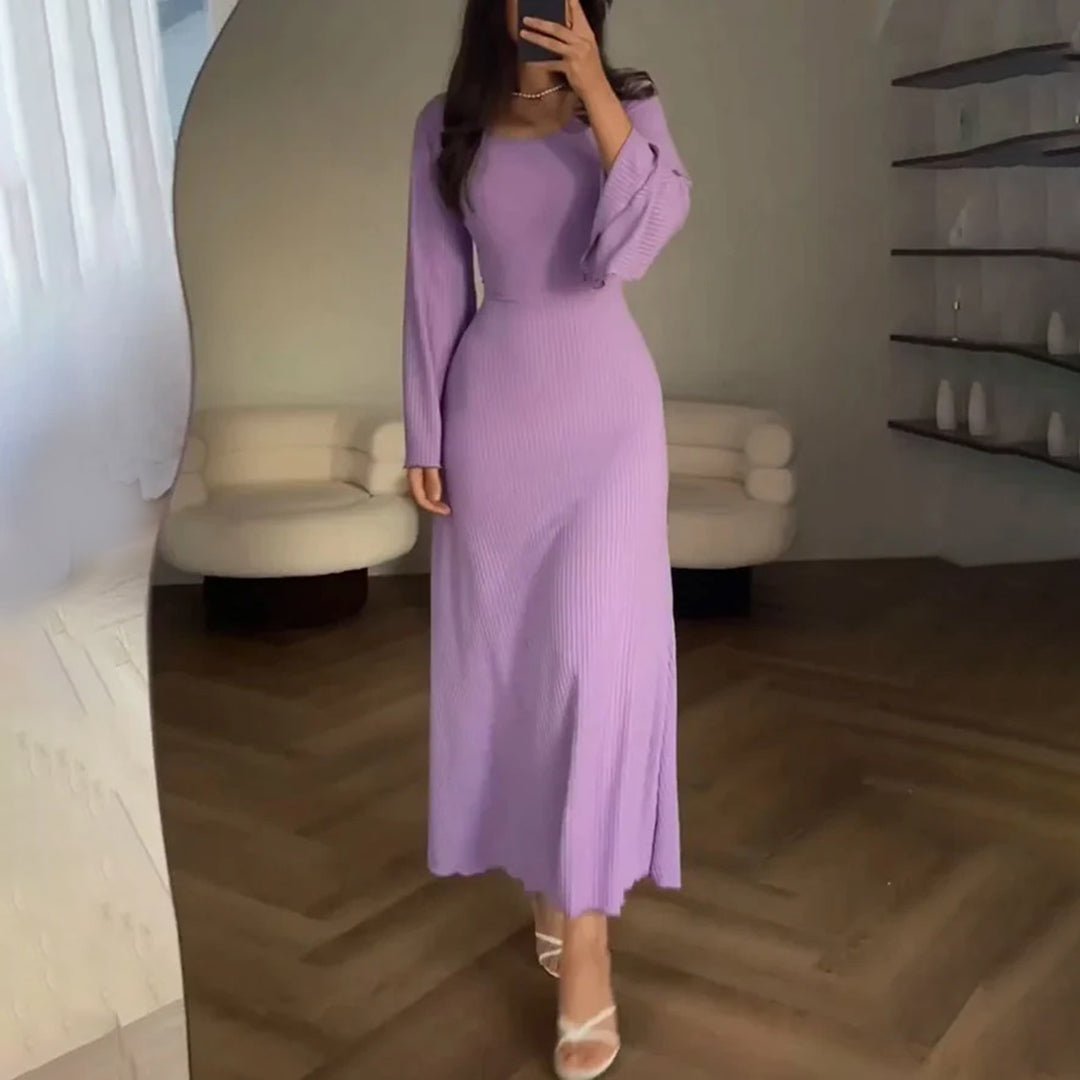 Maxiklänning Dam Ribbstickad Elegant Silhuett-3