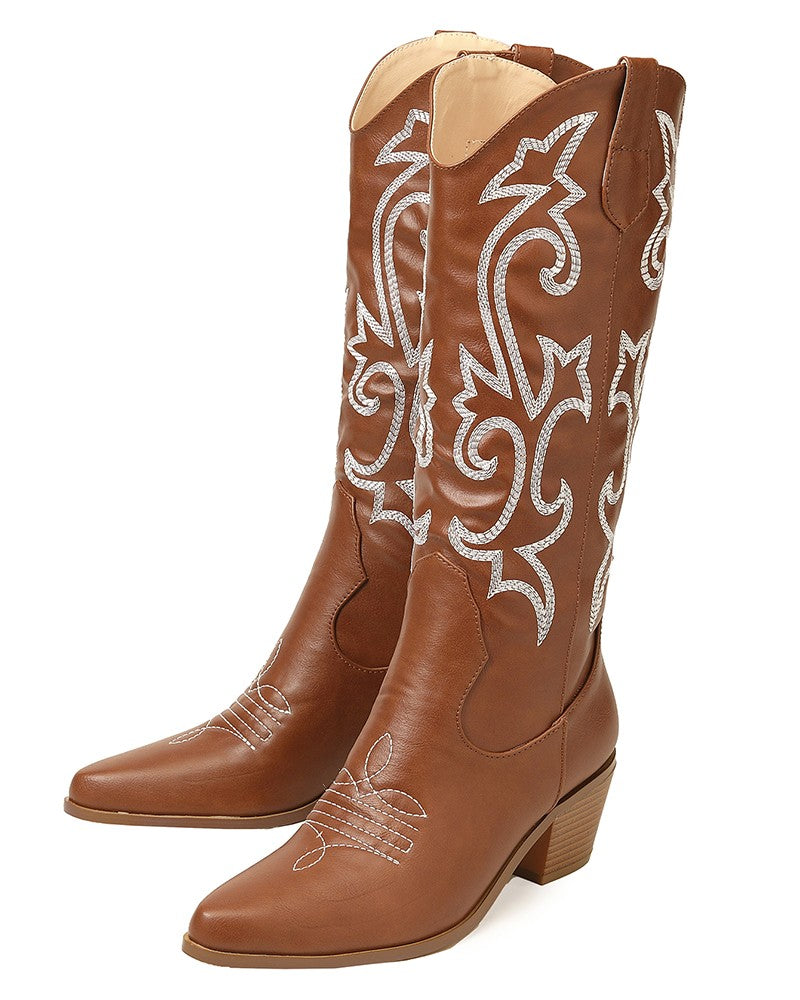 Kvinnors Cowboystövlar Broderade Hållbara Material 2