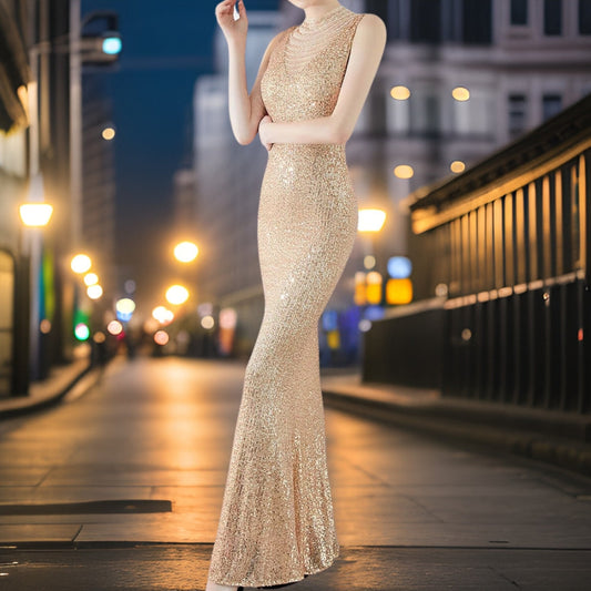 Dam Aftonklänning Lång Flödande Polyester Elegant Design-1