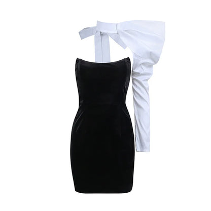 Damklänning Mini Sammet Puffade Ärmar Elegant-5