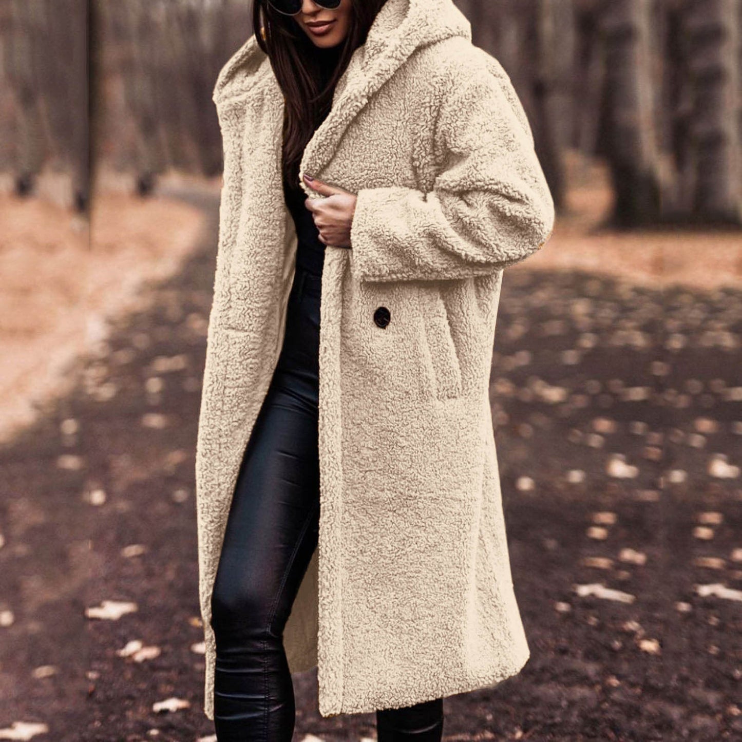 Damjacka Teddy Coat Mjuk Fleece med Huva för Kalla Dagar-2