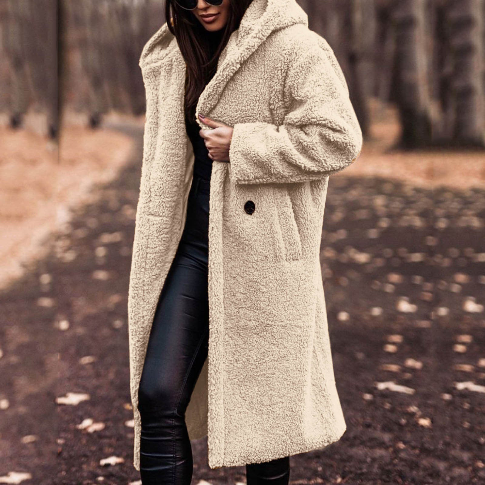 Damjacka Teddy Coat Mjuk Fleece med Huva för Kalla Dagar-2