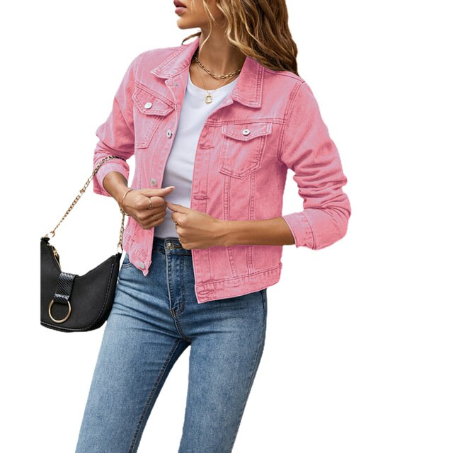 Kvinnors Denimjacka Klassisk Stil Högkvalitativt Material 12