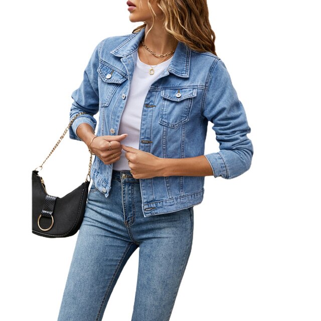 Kvinnors Denimjacka Klassisk Stil Högkvalitativt Material 11