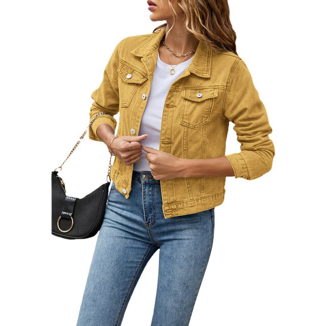 Kvinnors Denimjacka Klassisk Stil Högkvalitativt Material 16