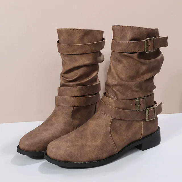Dam Ankel Boot Rund Tå Läder-3