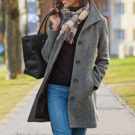 Svart Vinterkappa Dam Midi Längd Polyester-1