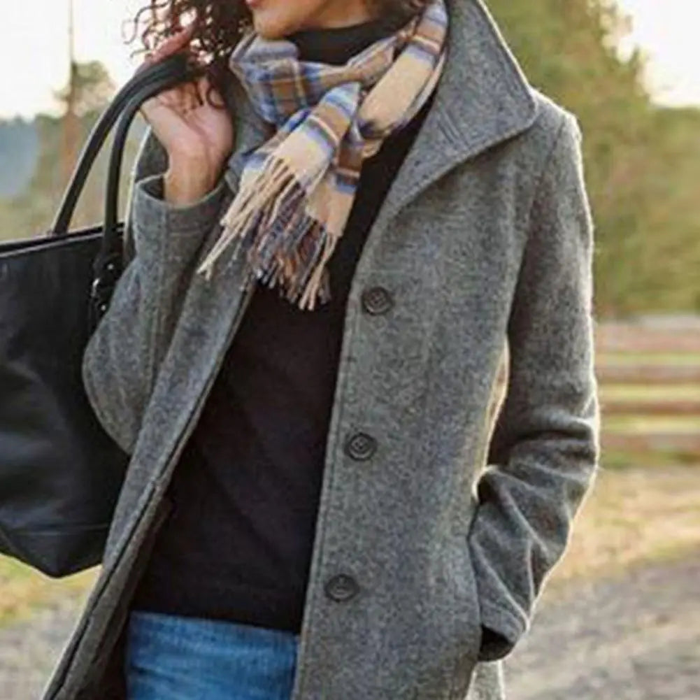 Svart Vinterkappa Dam Midi Längd Polyester-3