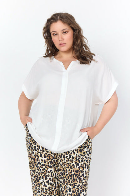 Dam Blus V-hals Lös Passform 100% Viskos-3