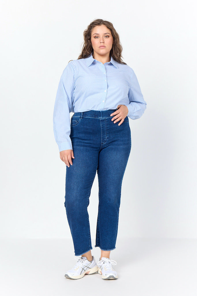 Dam Jeans Hög Midja Stretch Rak Passform-4