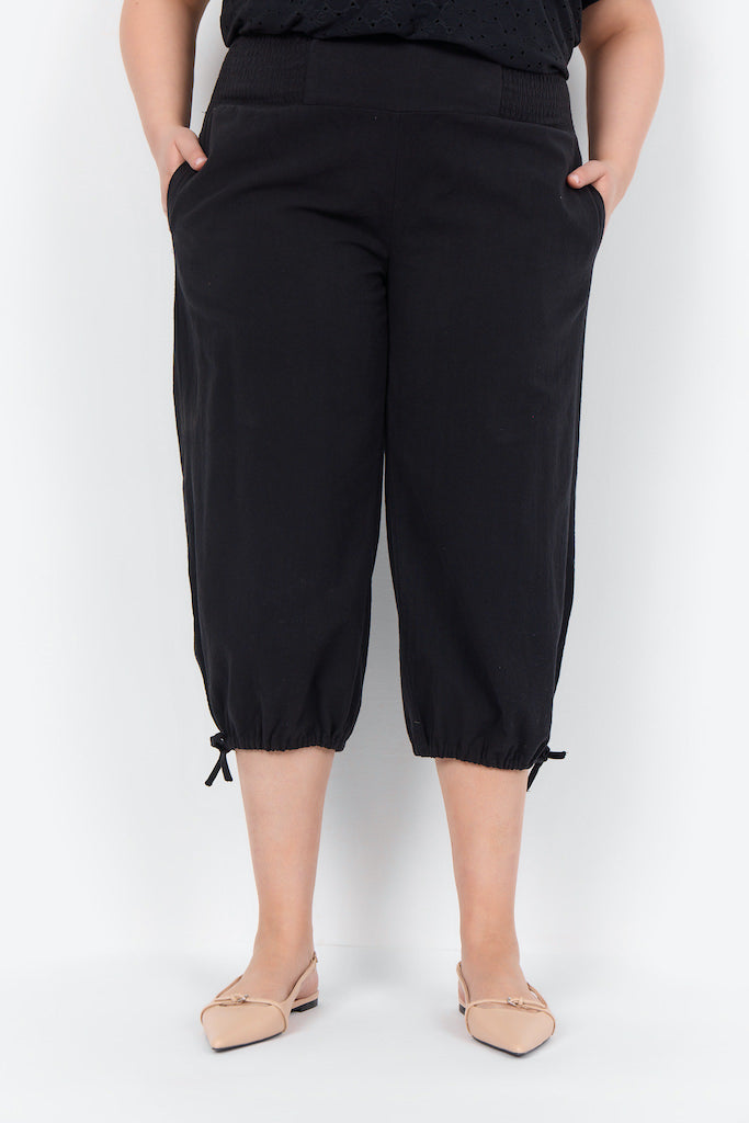 Snygga Byxor Dam Hög Midja 100% Bomull med Smock och Sidofickor-3