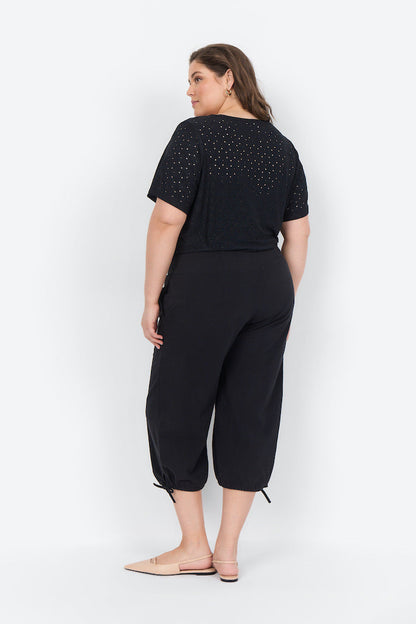 Snygga Byxor Dam Hög Midja 100% Bomull med Smock och Sidofickor-4