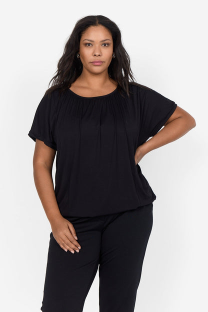 Dam T-Shirt Rund Halsringning Mjuk Lyocell Elastan Korta Ärmar Lösa Passform-2