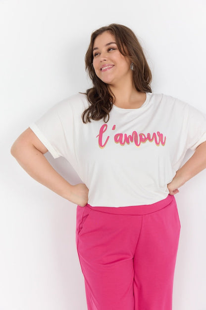 Dam T-Shirt med Rund Halsringning och Tryck – Mjuk Lyocell-Elastan, Lös Passform, Korta Ärmar, Finns i Storlekar S-XXL 3