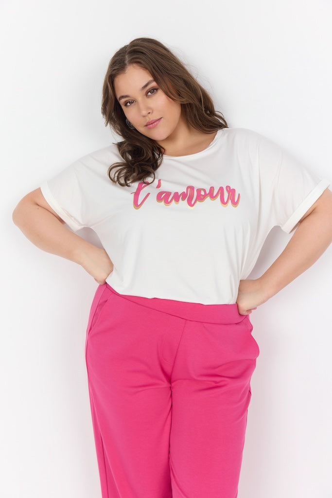 Dam T-Shirt med Rund Halsringning och Tryck – Mjuk Lyocell-Elastan, Lös Passform, Korta Ärmar, Finns i Storlekar S-XXL 7