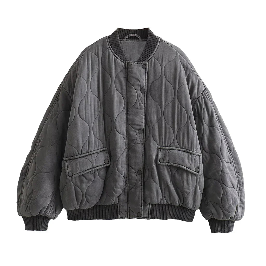 Dam Bomberjacka Löst Snitt Quiltad Polyester-2
