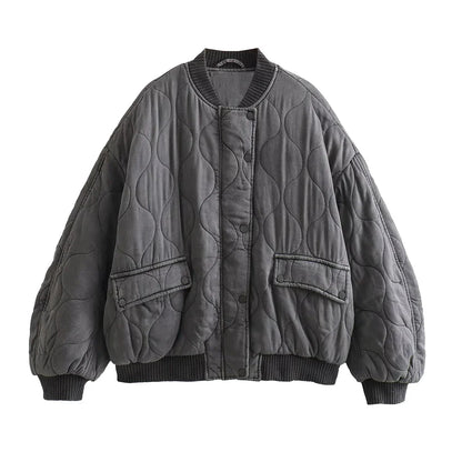Dam Bomberjacka Löst Snitt Quiltad Polyester-2