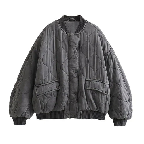 Dam Bomberjacka Löst Snitt Quiltad Polyester-1