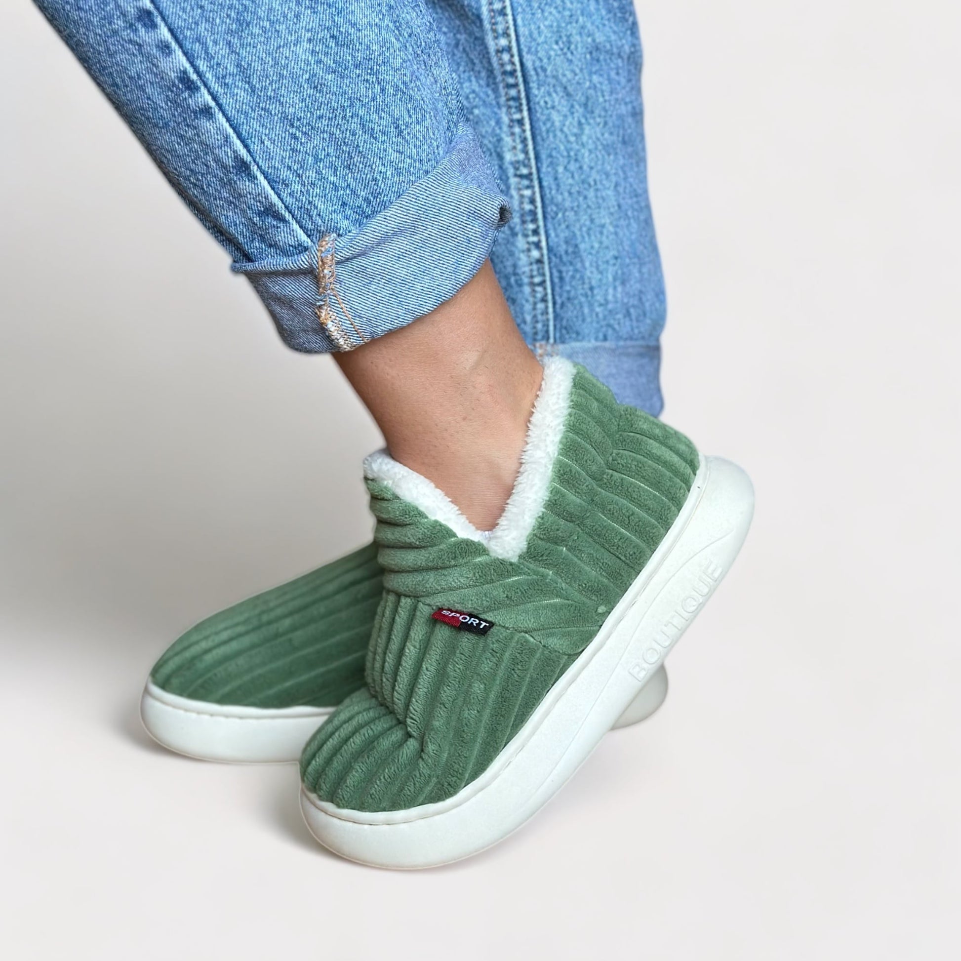 Herr Tofflor Flanellfleece Varm Komfort med Tjock Sula-1