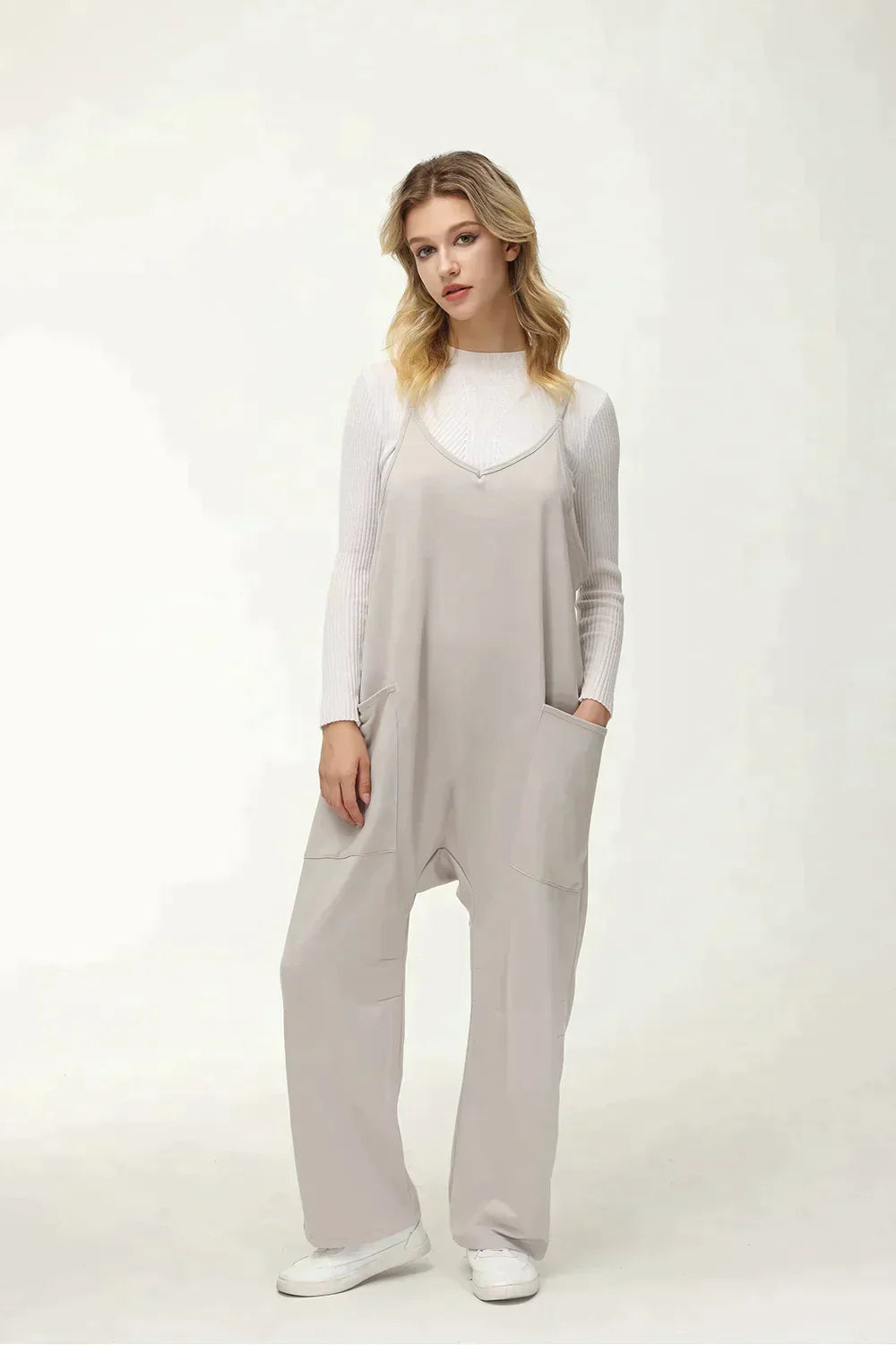 Dam Jumpsuit Lätt Stretchig Syntetfiber med Fickor-4