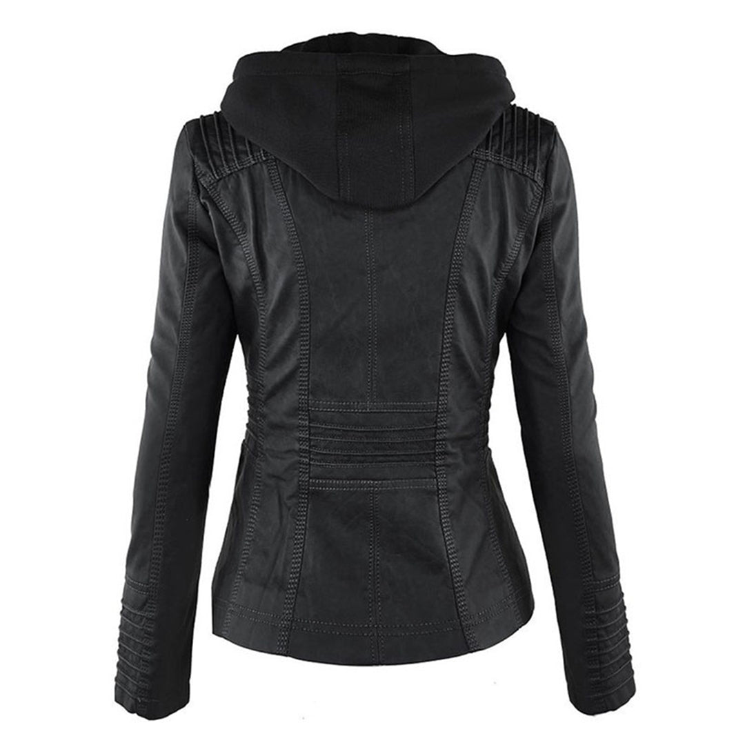 Svart Skinnjacka Dam med Huva i PU-Läder – Modern Design för Vardag och Fest, Normal Passform, Finns i S-XL 6