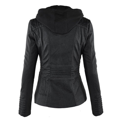 Svart Skinnjacka Dam med Huva i PU-Läder – Modern Design för Vardag och Fest, Normal Passform, Finns i S-XL 6
