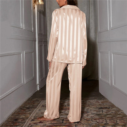 Herrpyjamas Satin Elegant Med Elastisk Midja och Bröstficka-3