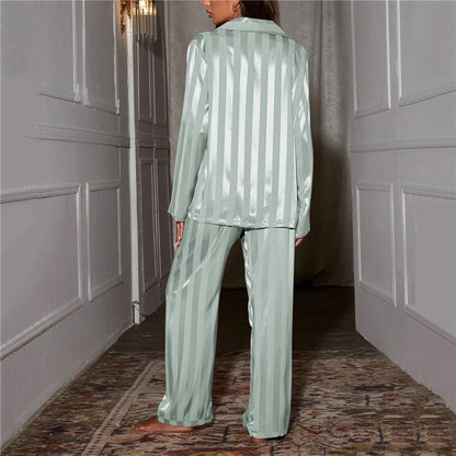Herrpyjamas Satin Elegant Med Elastisk Midja och Bröstficka-5