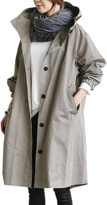 Dam Trench Coat Lång Tidlös Lätt Material-4