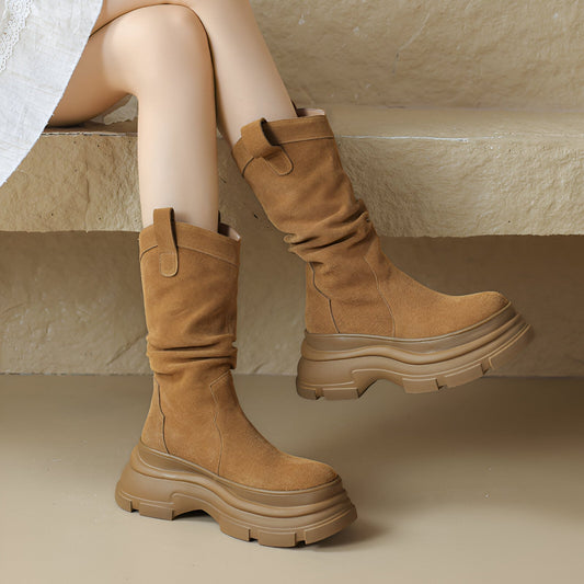 Dam Stövlar Vintage Western Cowgirl Plattformsblock Syntetisk Läder-1