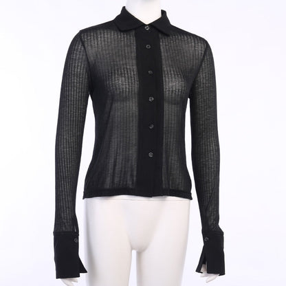 Långärmad T-shirt Dam Transparent Polyester med Krage-4