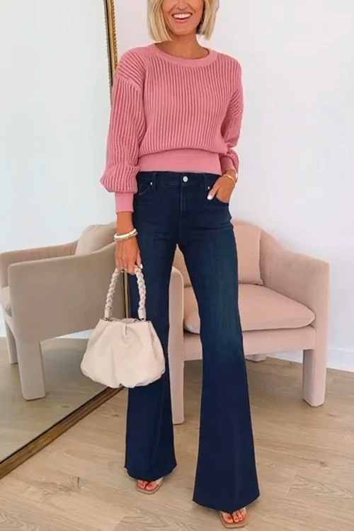 Snygga Byxor Dam Flared Denim med Rå Kant Bomull Polyester-2