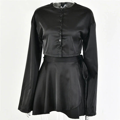 Variant image for Dam Blus och Minikjol med Bindande Bälte Sidenblandning-6