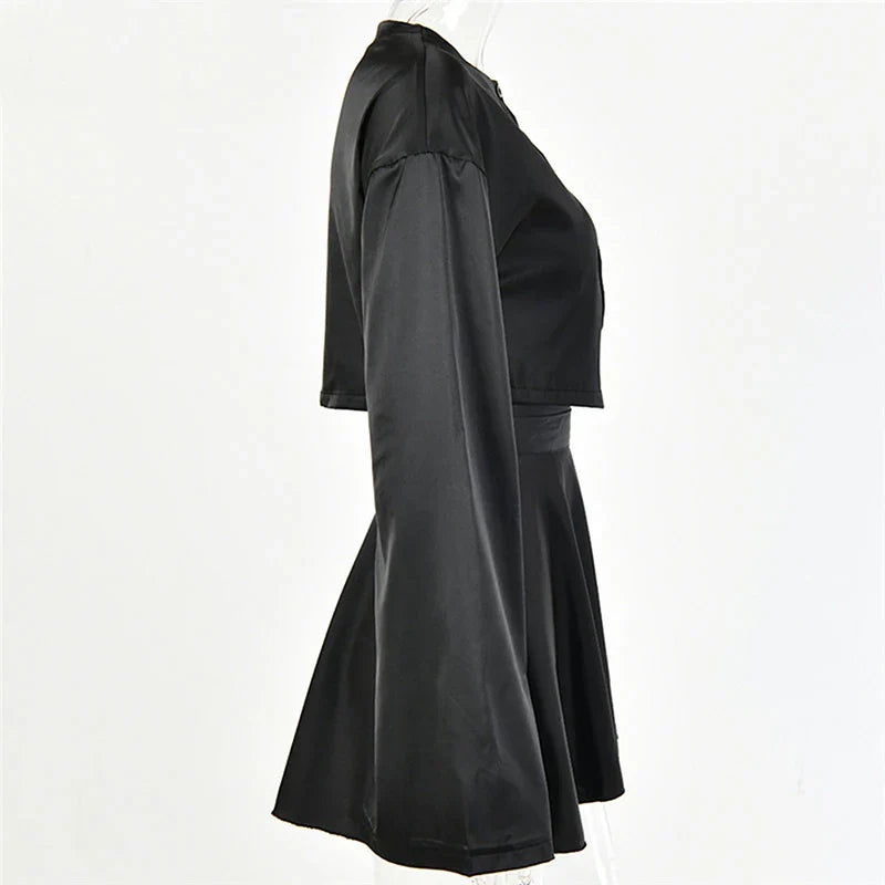 Dam Blus och Minikjol med Bindande Bälte Sidenblandning-3