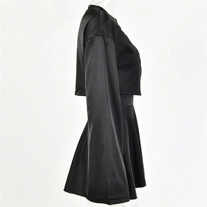 Dam Blus och Minikjol med Bindande Bälte Sidenblandning-3