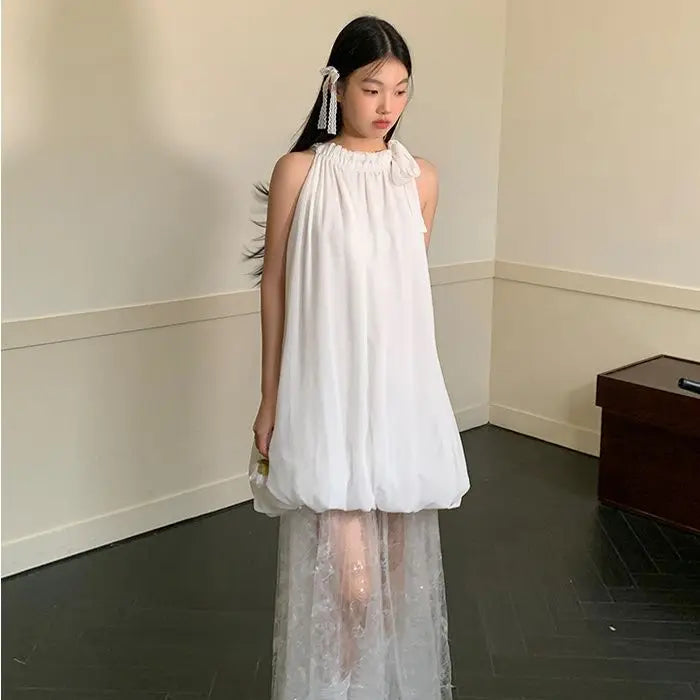 Variant image for Damklänning Lång Ärmlös Tyll Lapptäckdesign Elegant-1