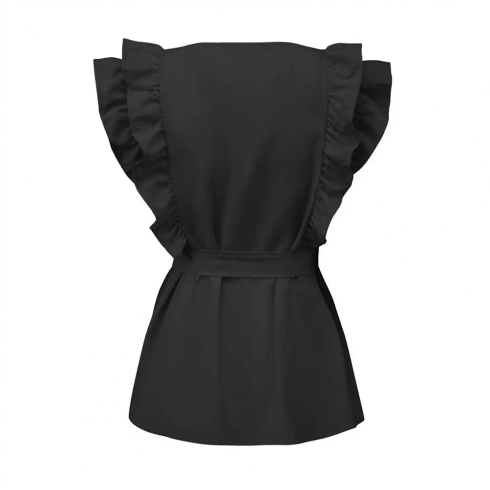 Dam Blus med Ruffles och Bälte i Lätt Tyg-5