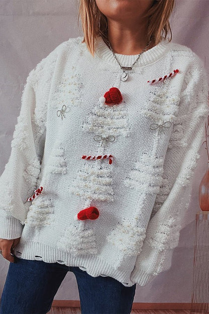 Variant image for Herren-Pullover, Bommelstrick, mit 3D-Motiv, aus Weihnachtsbäume, aus rot, Acryl-5
