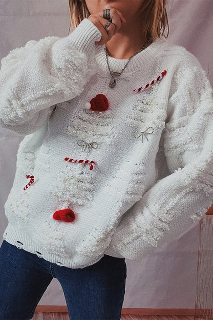 Herren-Pullover, Bommelstrick, mit 3D-Motiv, aus Weihnachtsbäume, aus rot, Acryl-4