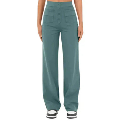 Kvinnors Bredbenade Byxor Hög Midja Syntetiska Fibrer 5