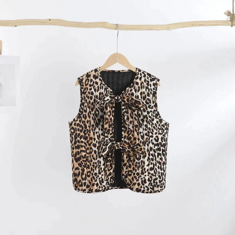 Dam Topp Leopardtryck Knytning Polyester-5