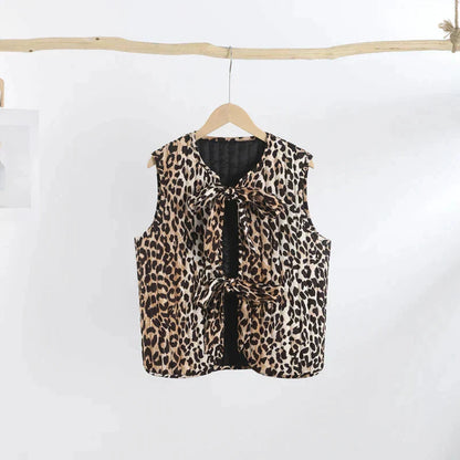 Dam Topp Leopardtryck Knytning Polyester-5