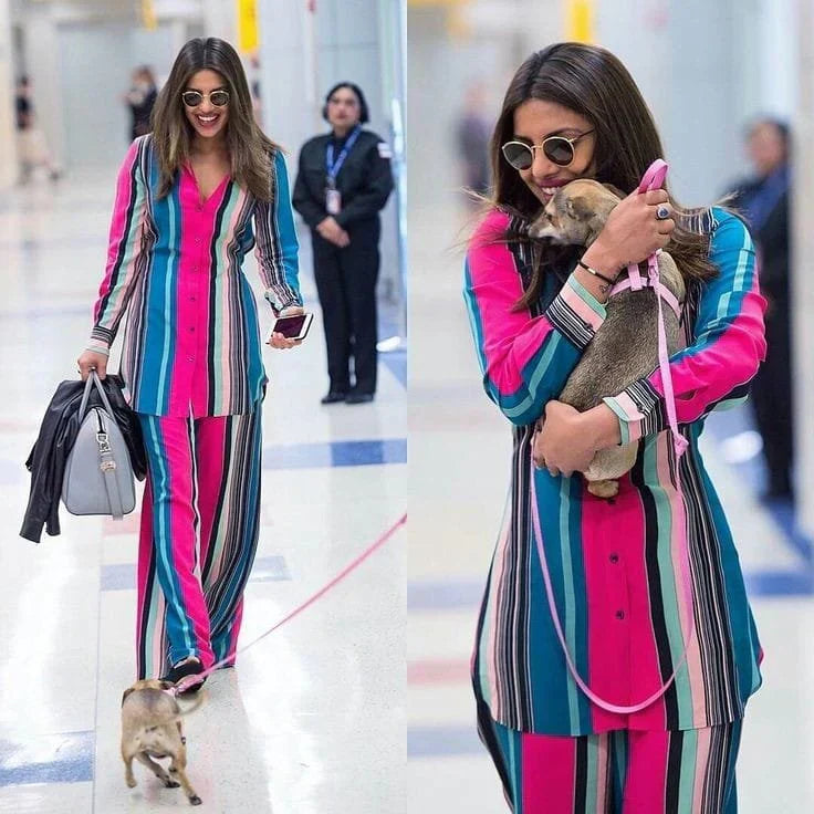 Dam Uppsättning Randig Topp och Byxor Mjuk Tygblandning-3