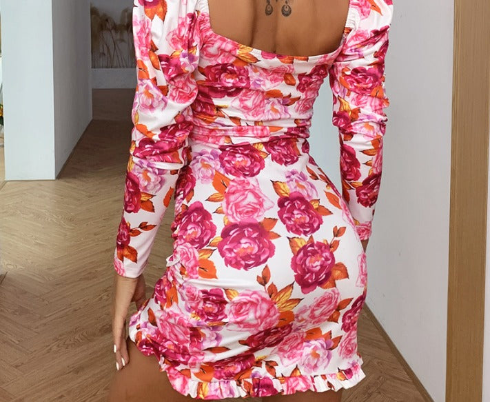 Kvinna Miniklänning Blommönster Polyester Spandex-3