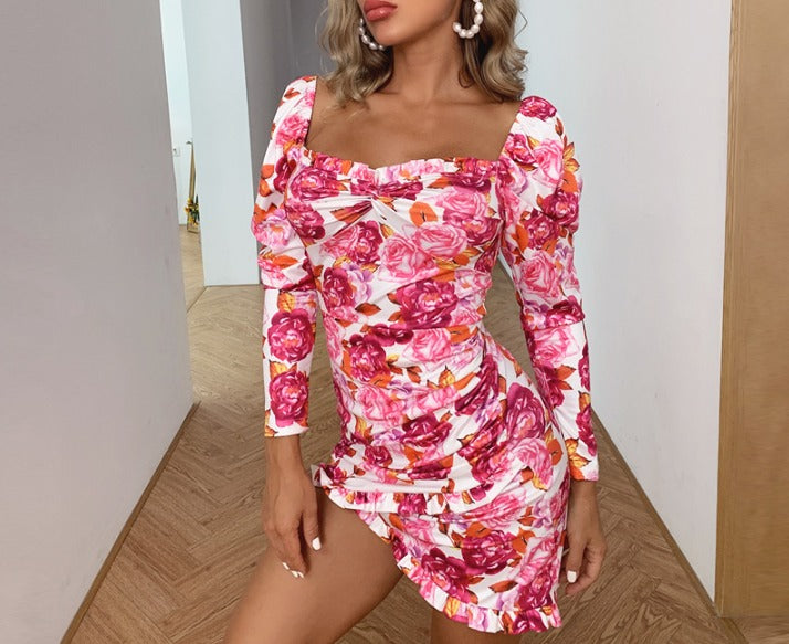 Kvinna Miniklänning Blommönster Polyester Spandex-4