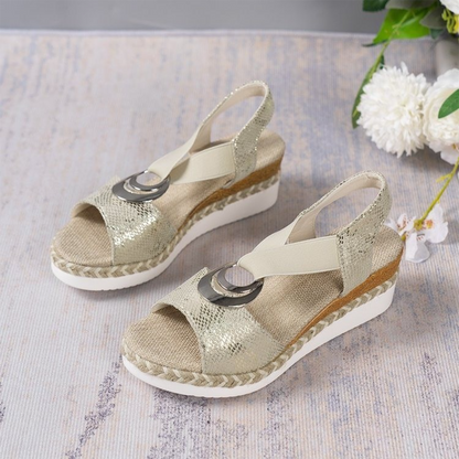 Dam Sandaler Peep-Toe Läder med Kilhäl och Gummisula 2