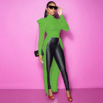 Dam Blus Lång Pullover Ståkrage Polyester Spandex-4