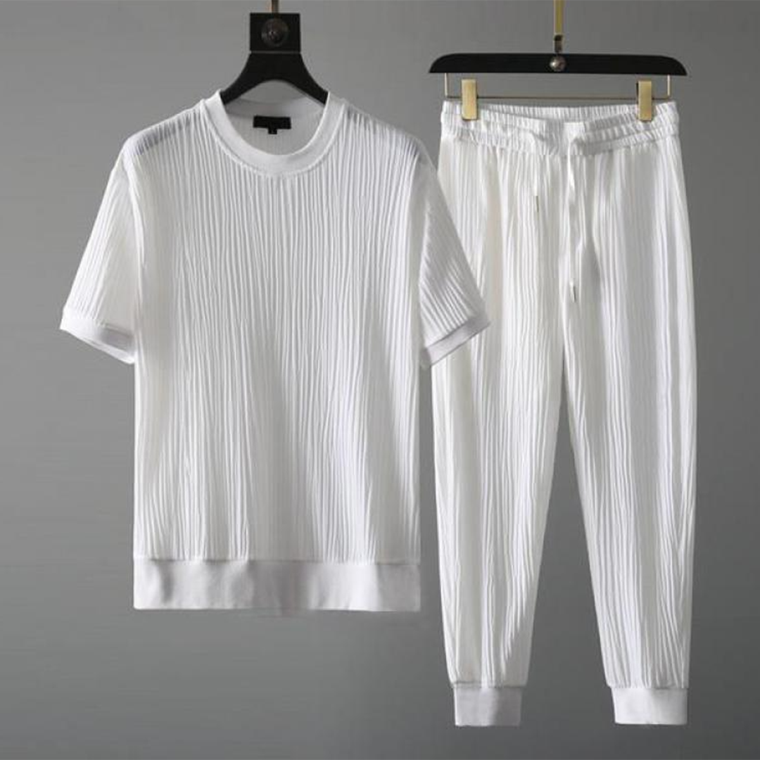 Herr Sommarkläder Uppsättning Kortärmad T-shirt och Shorts Polyester-4