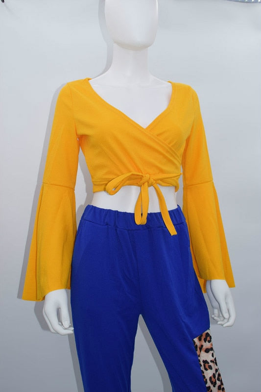 Dam Kortärmad Blus V-hals Polyester Klockärmar-2