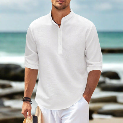 Herrar Polo Skjorta Mandarinkrage Texturmönster Mjuk Andningsbar Tyg-3